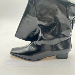 Black Women Stylish Knee High Riding Boots Square Closed Toe Mid Calf Boots